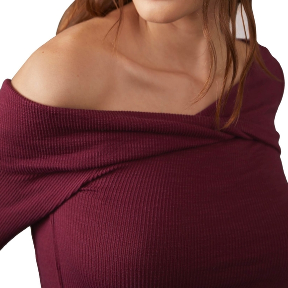 Free People We The Free Addie Layering Lomg Sleeve Ribbed Shirt Top XL in Wine - Picture 3 of 11